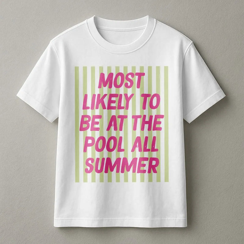 Funny Teacher Summer Shirt | Most Likely To Be At The Pool | Retro Style Soft Cotton Tee | End of School Year Teacher Gift