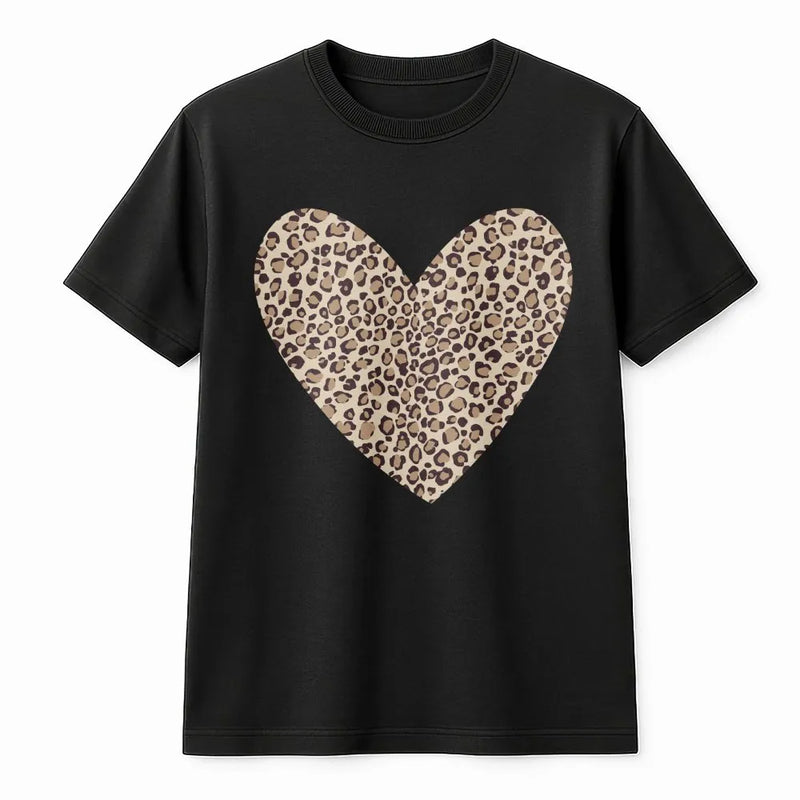 Leopard Heart T-Shirt | Animal Print Graphic Tee | 100% Soft Cotton | Unisex Premium Gift For Animal Lovers