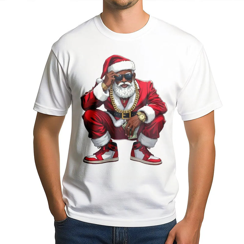 Black Santa T-Shirt | Hip Hop Christmas Graphic Tee | Premium 100% Cotton | Fun Holiday Apparel Gift For Him