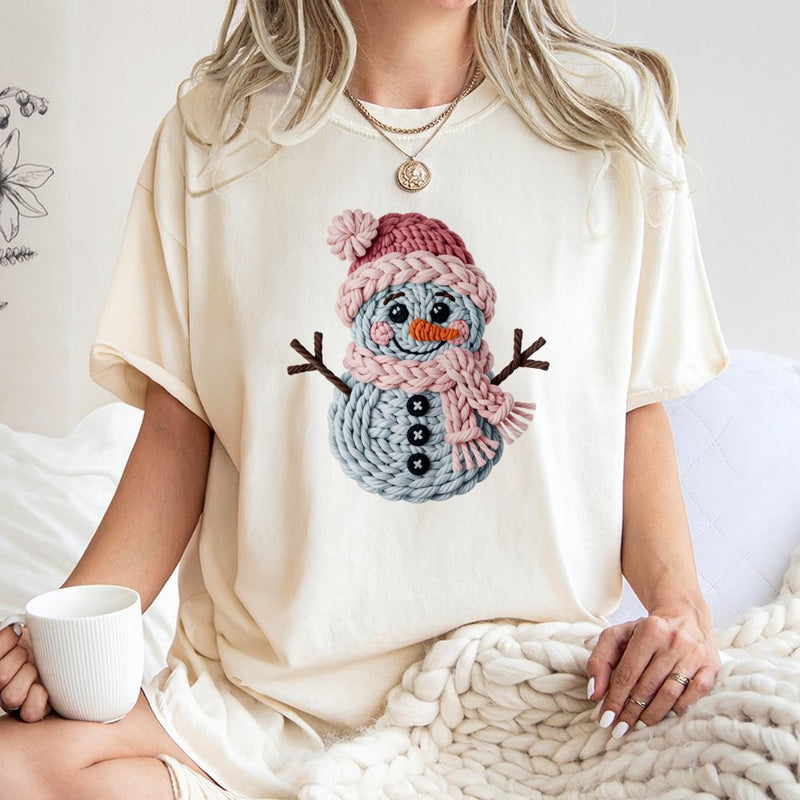 Knitted Snowman Christmas T-Shirt | Cute Winter Graphic Tee | Premium 100% Cotton | Cozy Holiday Gift for Her