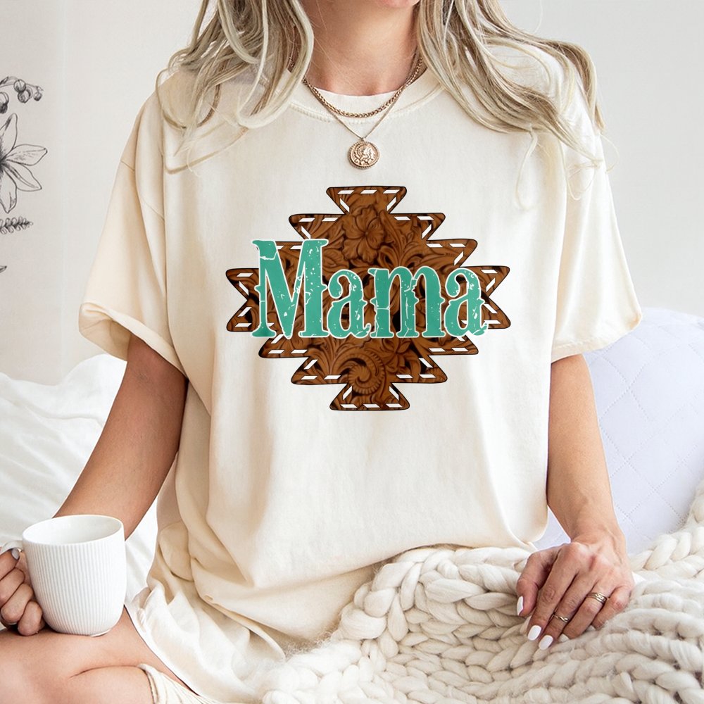 Tooled Leather Mama T-Shirt | Western Floral Graphic Tee | Premium 100% Cotton | Country Style Gift for Mom