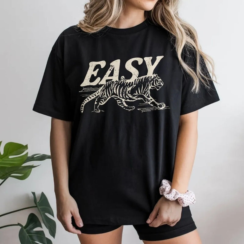 Easy Tiger T-Shirt | Retro Grunge Graphic Tee | 100% Cotton Premium Comfort | Unisex Gift for Nature Lovers